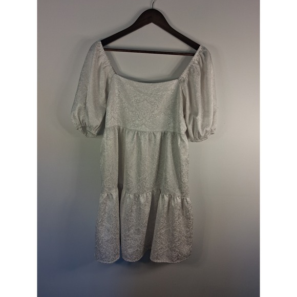 Sugar + Lips Dresses & Skirts - Regencycore] Sugar + Lips Babydoll Dress Women Medium White Jacquard Puff Sleeve